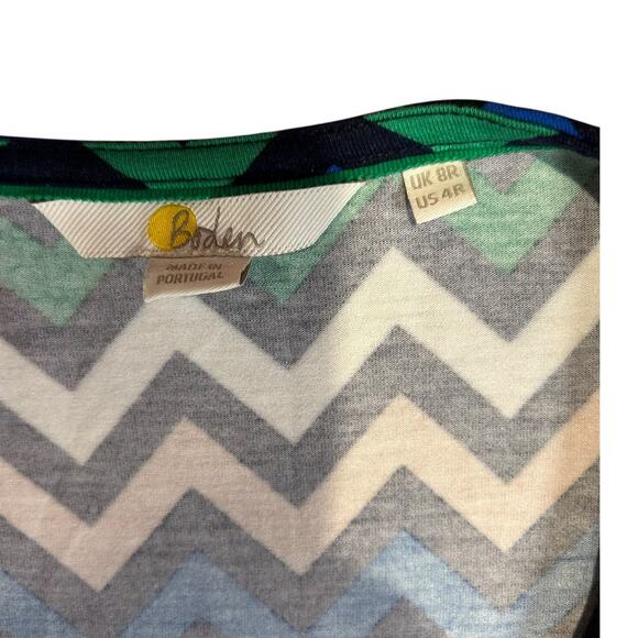 BODEN Women's Wrap Dress Size UK 8 US 4 Navy Blue Green Chevron Jersey Knee - Picture 6 of 8